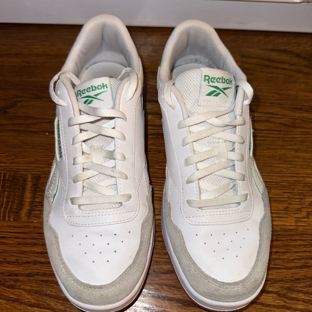 Reebok White and Green Classic Sneakers